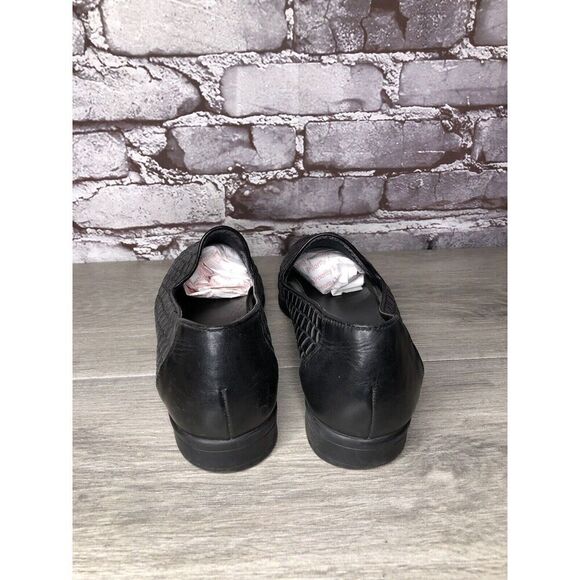 BASS Regina Black Leather Weaves Woven Basket weave Loafers Women Sz 10M US/41EU - Picture 5 of 16